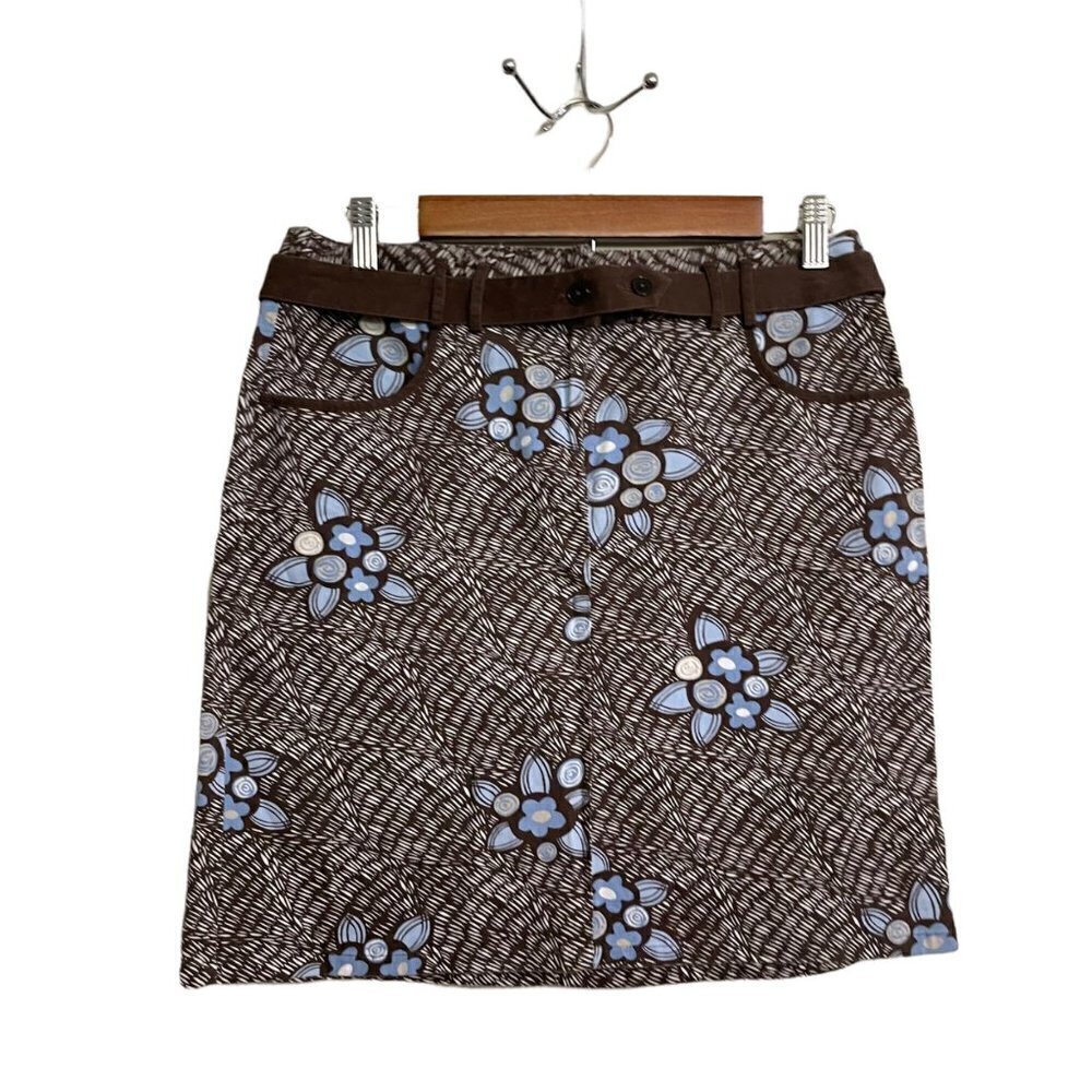 LOFT Womens Brown Blue Vintage Floral Y2K Pockets Belted Mini Skirt Size 6